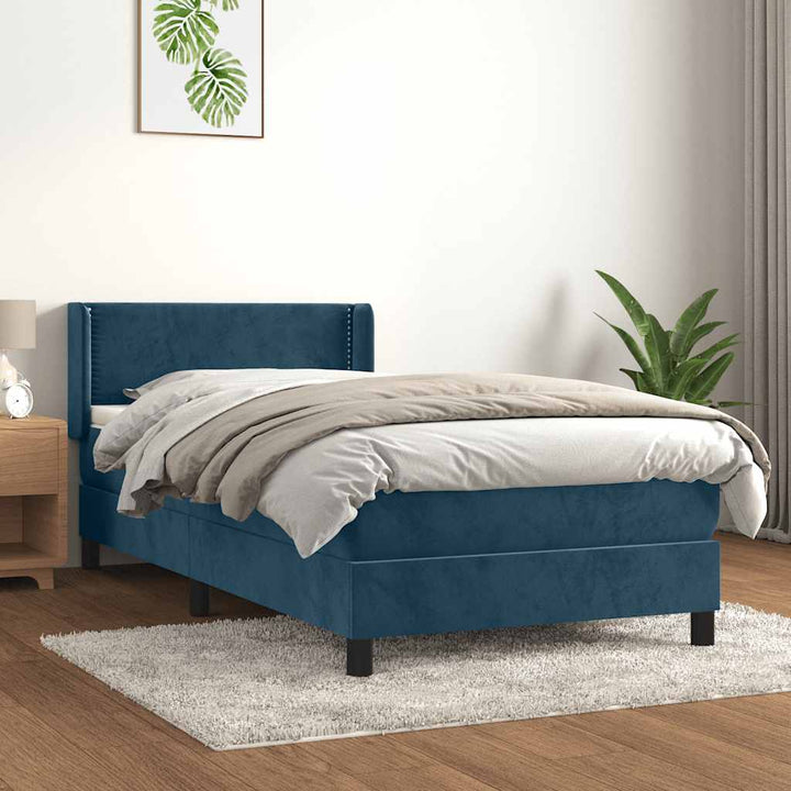 kontinentalseng med madras 100x200 cm fløjl mørkeblå