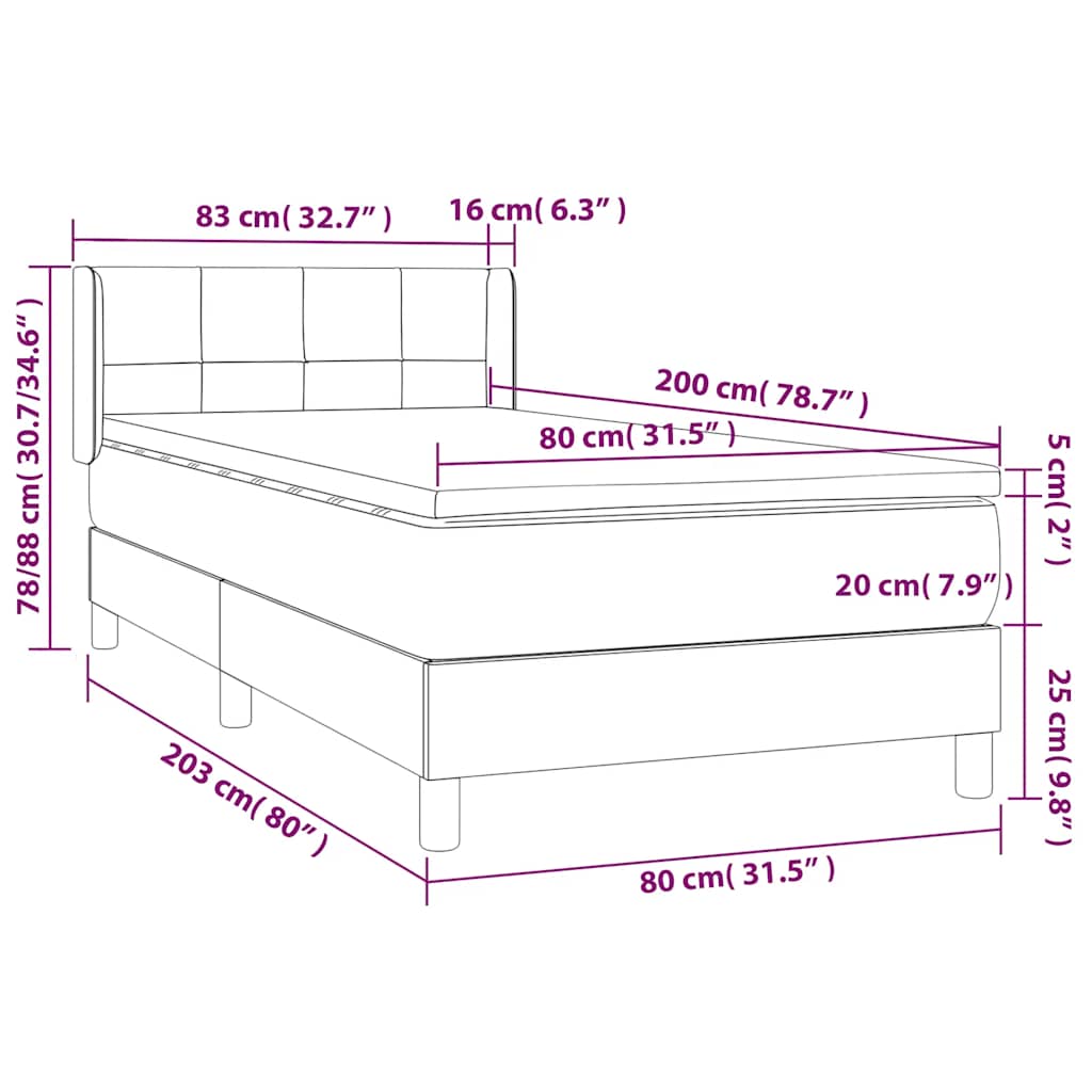 kontinentalseng med madras 80x200 cm fløjl sort