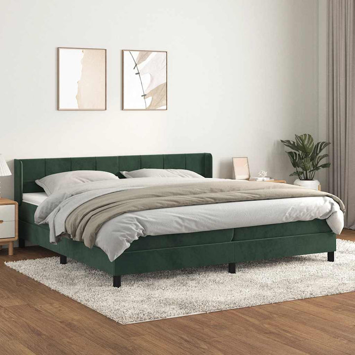 kontinentalseng med madras 200x200 cm fløjl mørkegrøn