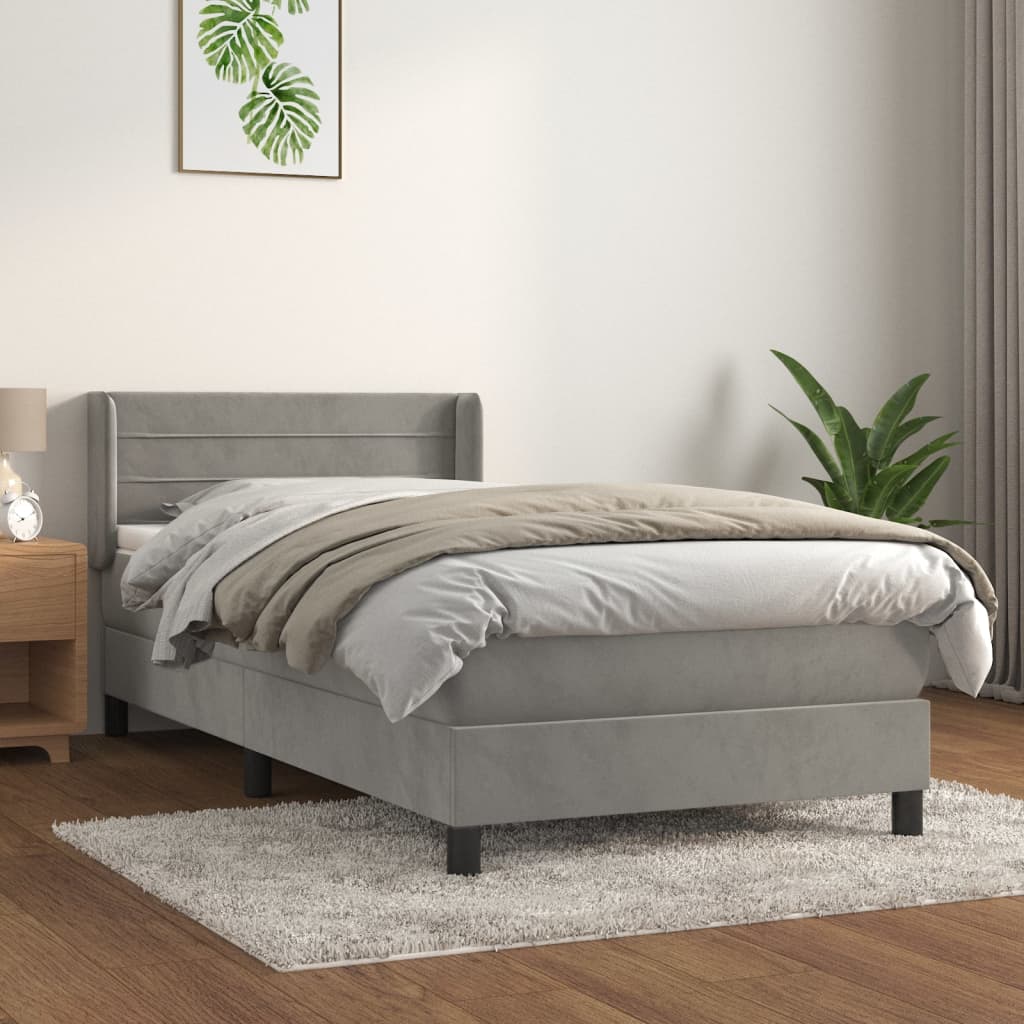 kontinentalseng med madras 80x200 cm fløjl lysegrå