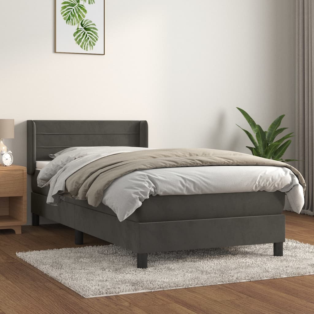 kontinentalseng med madras 90x200cm fløjl mørkegrå