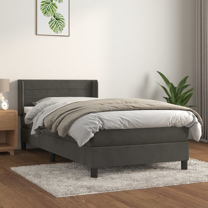 kontinentalseng med madras 90x200cm fløjl mørkegrå