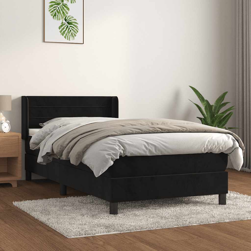 kontinentalseng med madras 90x200 cm fløjl sort