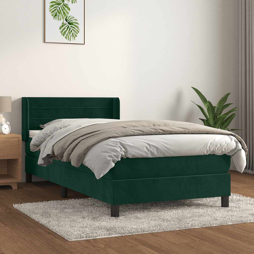 kontinentalseng med madras 100x200 cm fløjl mørkegrøn