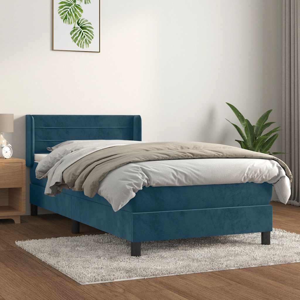kontinentalseng med madras 100x200 cm fløjl mørkeblå