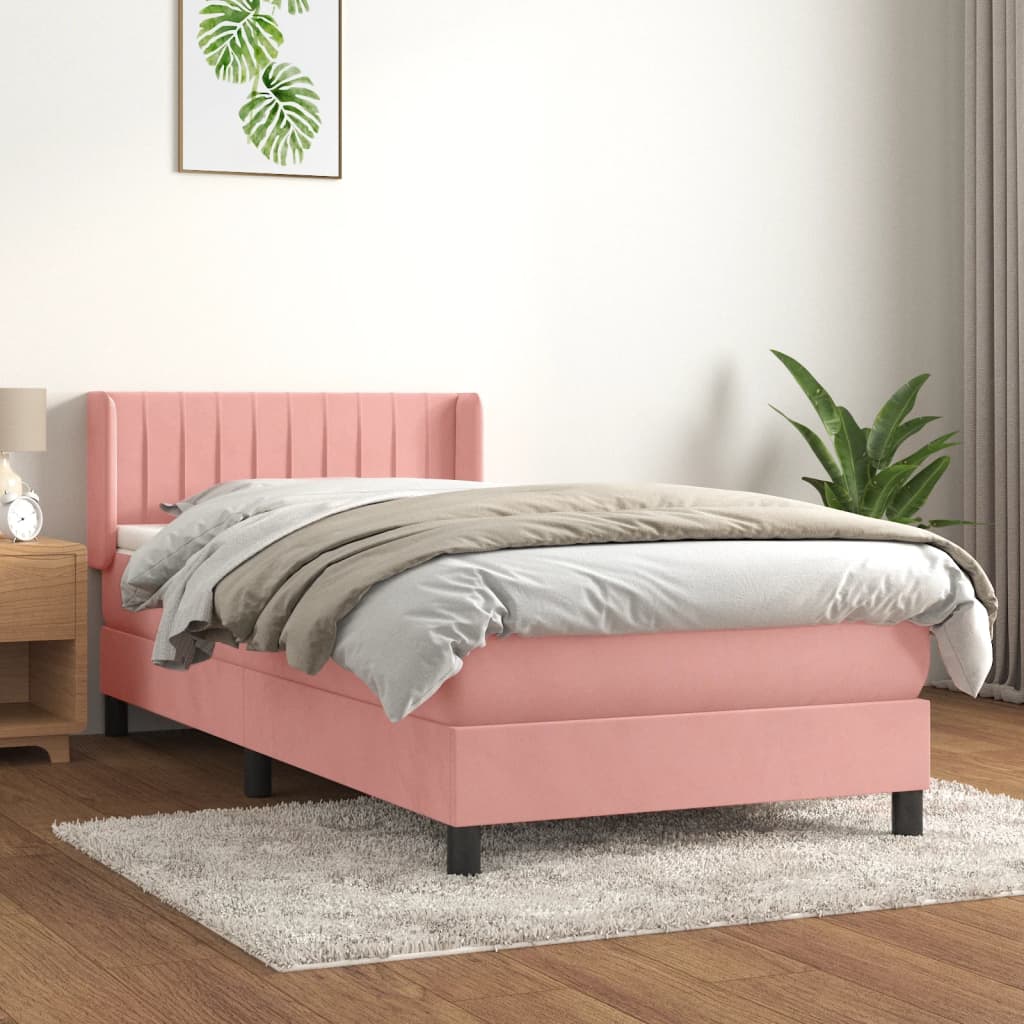 kontinentalseng med madras 90x190 cm fløjl pink