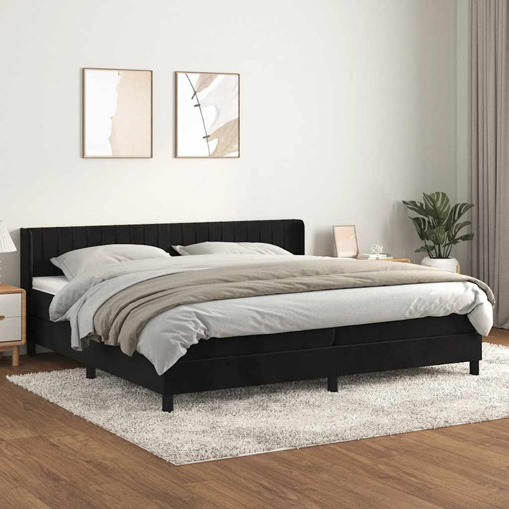 kontinentalseng med madras 200x200 cm fløjl sort