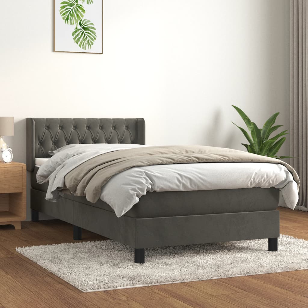 kontinentalseng med madras 90x190 cm fløjl mørkegrå