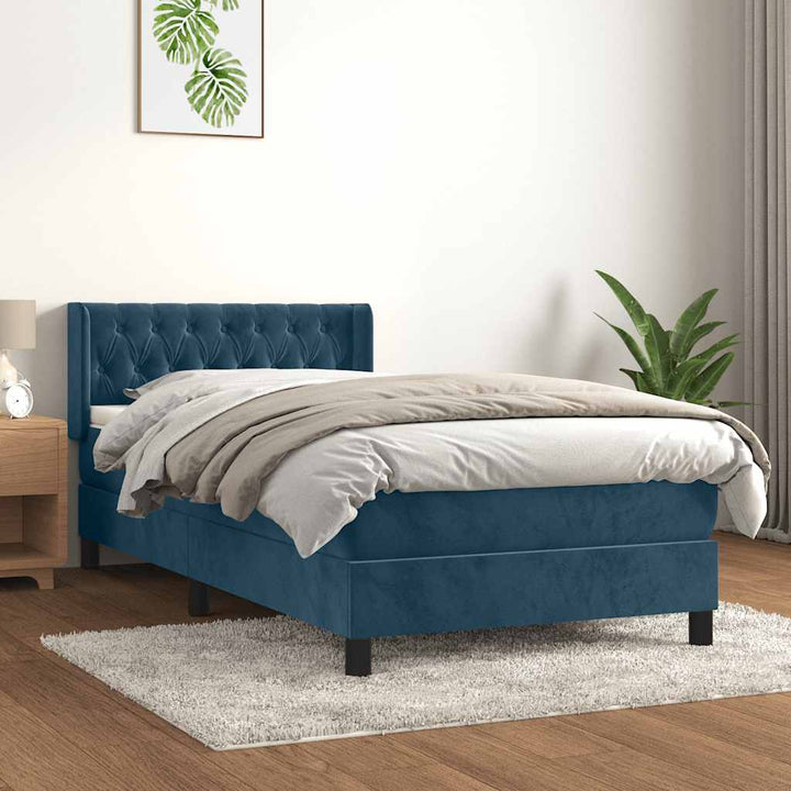 kontinentalseng med madras 90x190 cm fløjl mørkeblå