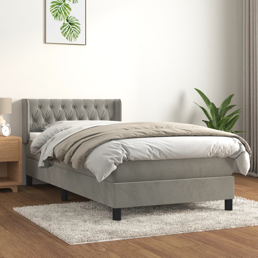 kontinentalseng med madras 90x200cm fløjl lysegrå