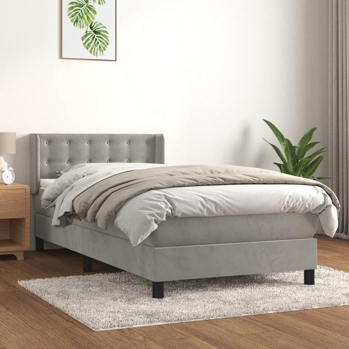 kontinentalseng med madras 80x200 cm fløjl lysegrå