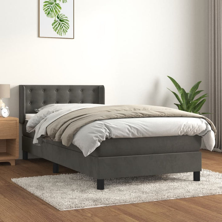kontinentalseng med madras 100x200 cm fløjl mørkegrå