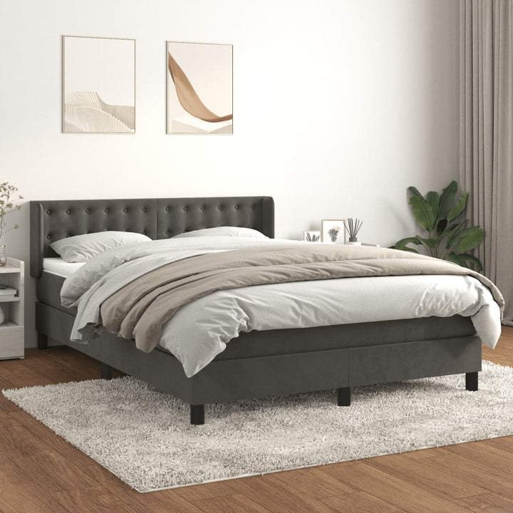 kontinentalseng med madras 140x190 cm fløjl mørkegrå
