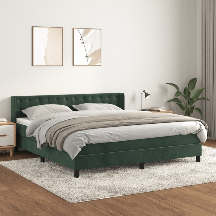 kontinentalseng med madras 180x200 cm fløjl mørkegrøn