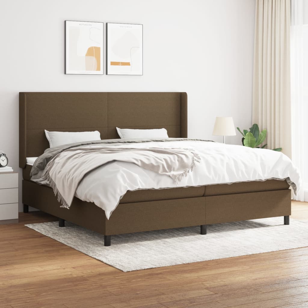 kontinentalseng med madras 200x200 cm stof mørkebrun