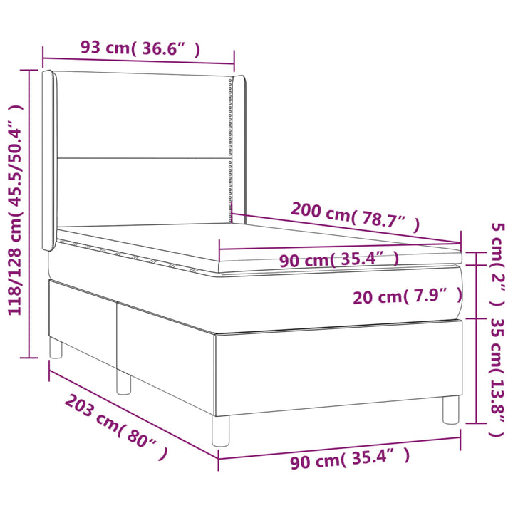 kontinentalseng med madras 90x200 cm stof mørkegrå