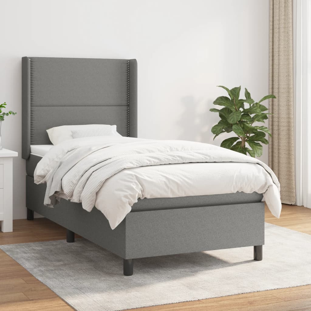 kontinentalseng med madras 90x200 cm stof mørkegrå