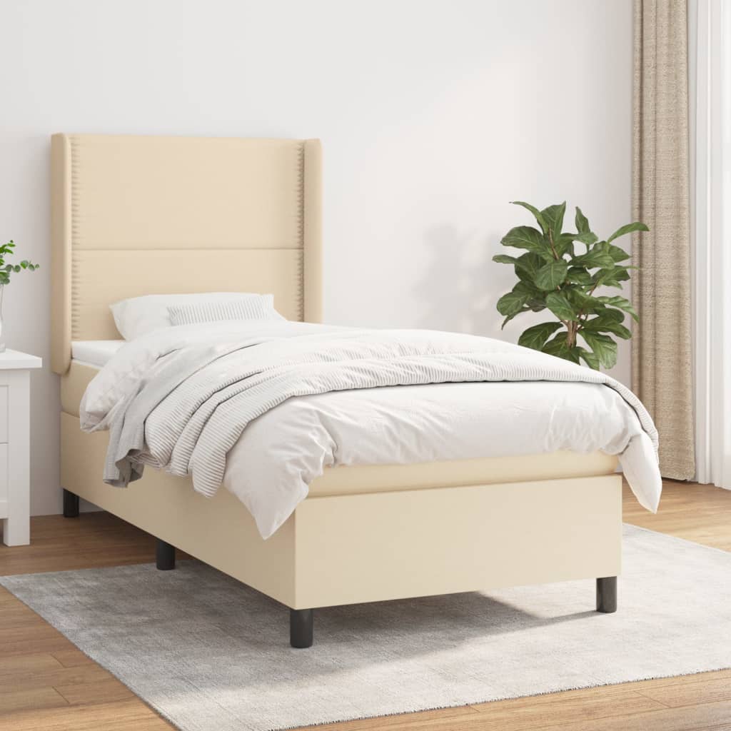 kontinentalseng med madras 90x200 cm stof cremefarvet