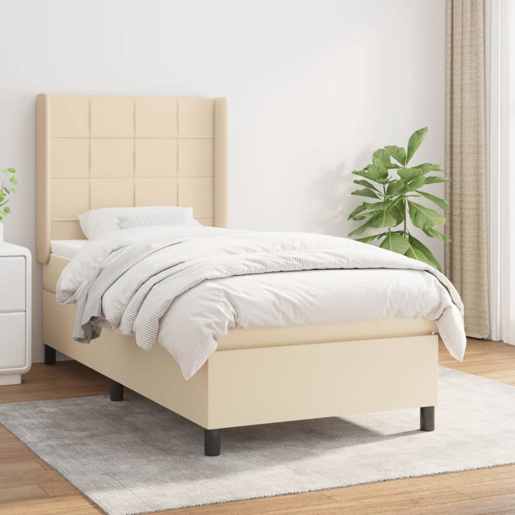 kontinentalseng med madras 90x190 cm stof cremefarvet