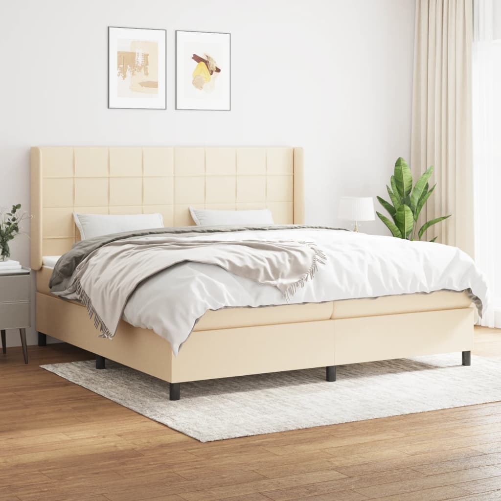 kontinentalseng med madras 200x200 cm stof cremefarvet