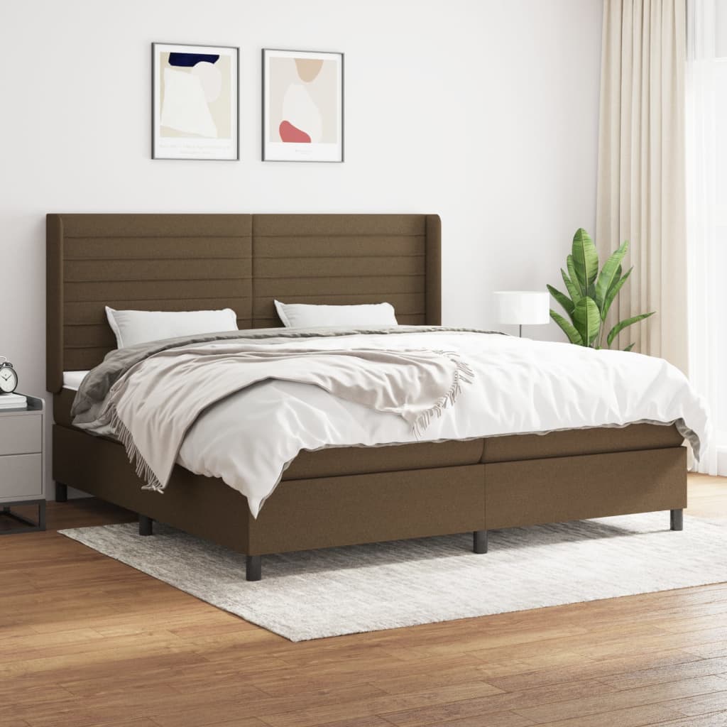 kontinentalseng med madras 200x200 cm stof mørkebrun