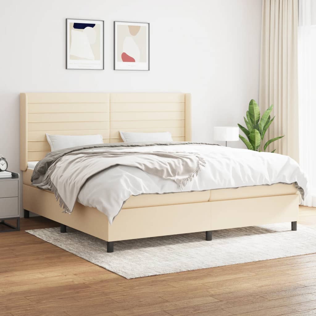 kontinentalseng med madras 200x200 cm stof cremefarvet