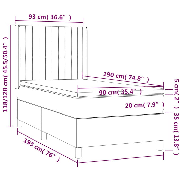 kontinentalseng med madras 90x190 cm stof sort