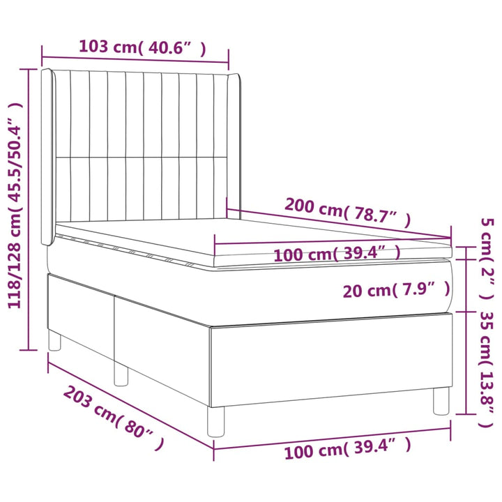 kontinentalseng med madras 100x200 cm stof cremefarvet