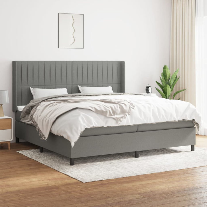 kontinentalseng med madras 200x200 cm stof mørkegrå