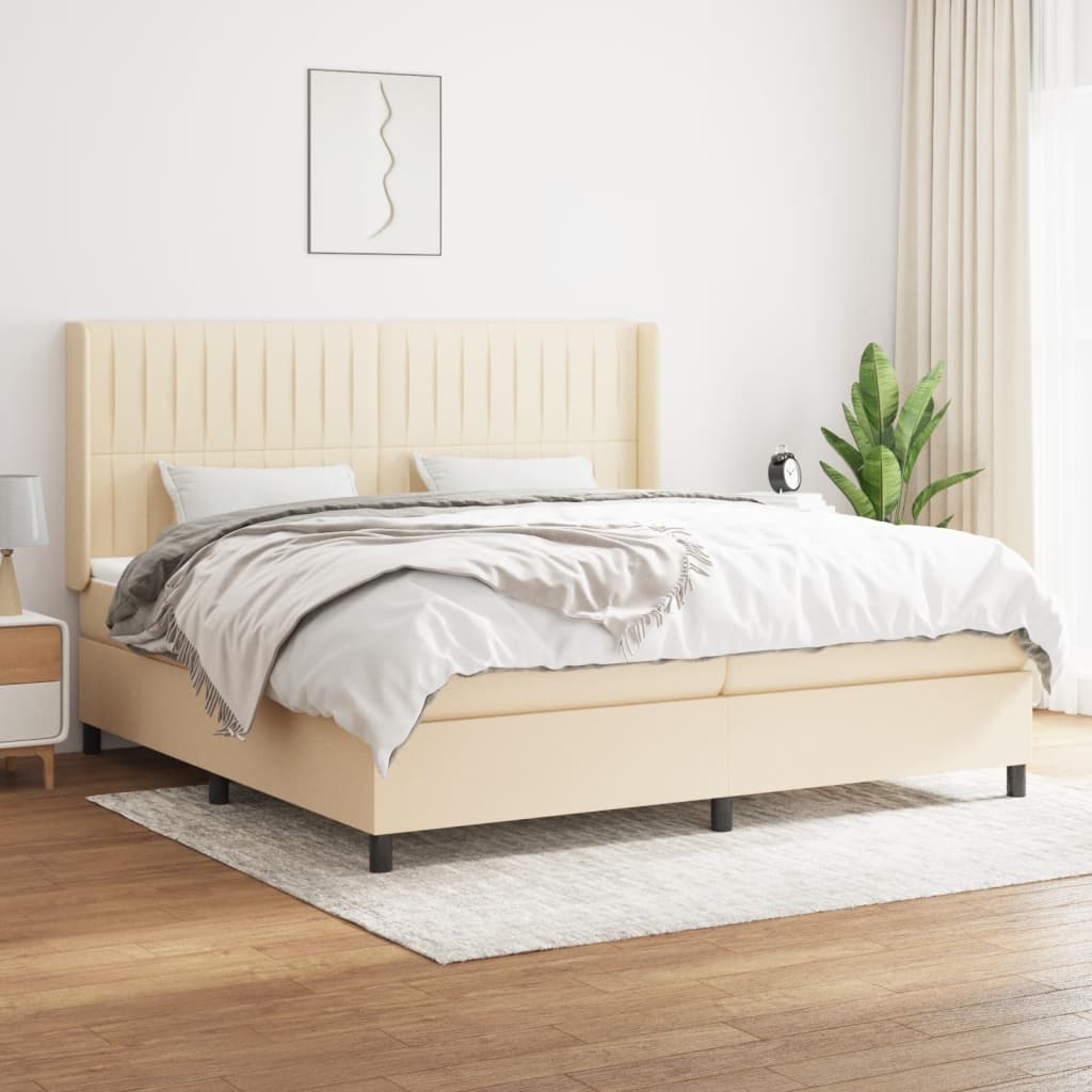 kontinentalseng med madras 200x200 cm stof cremefarvet