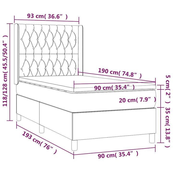 kontinentalseng med madras 90x190 cm stof sort