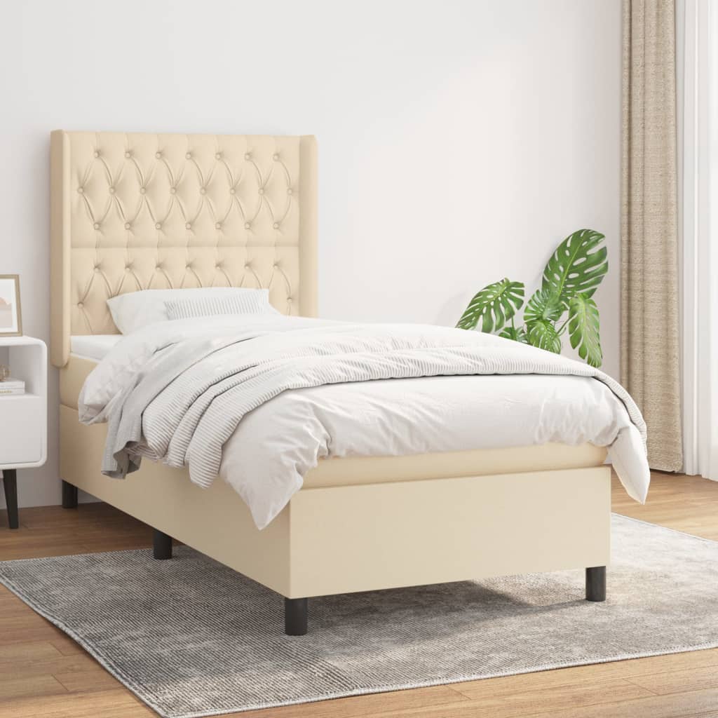kontinentalseng med madras 90x190 cm stof cremefarvet