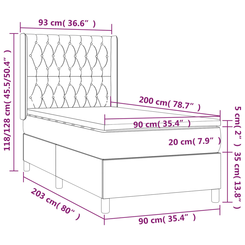 kontinentalseng med madras 90x200 cm stof mørkegrå