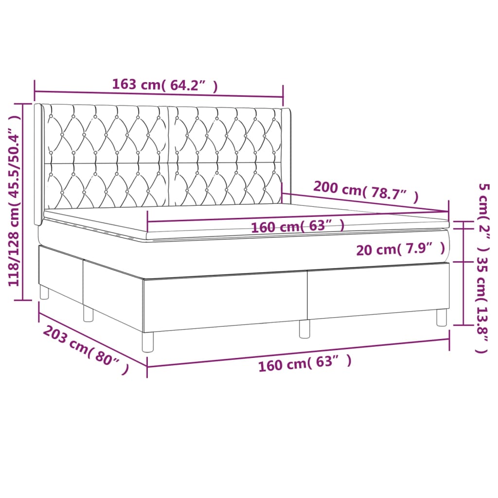 kontinentalseng med madras 160x200 cm stof sort