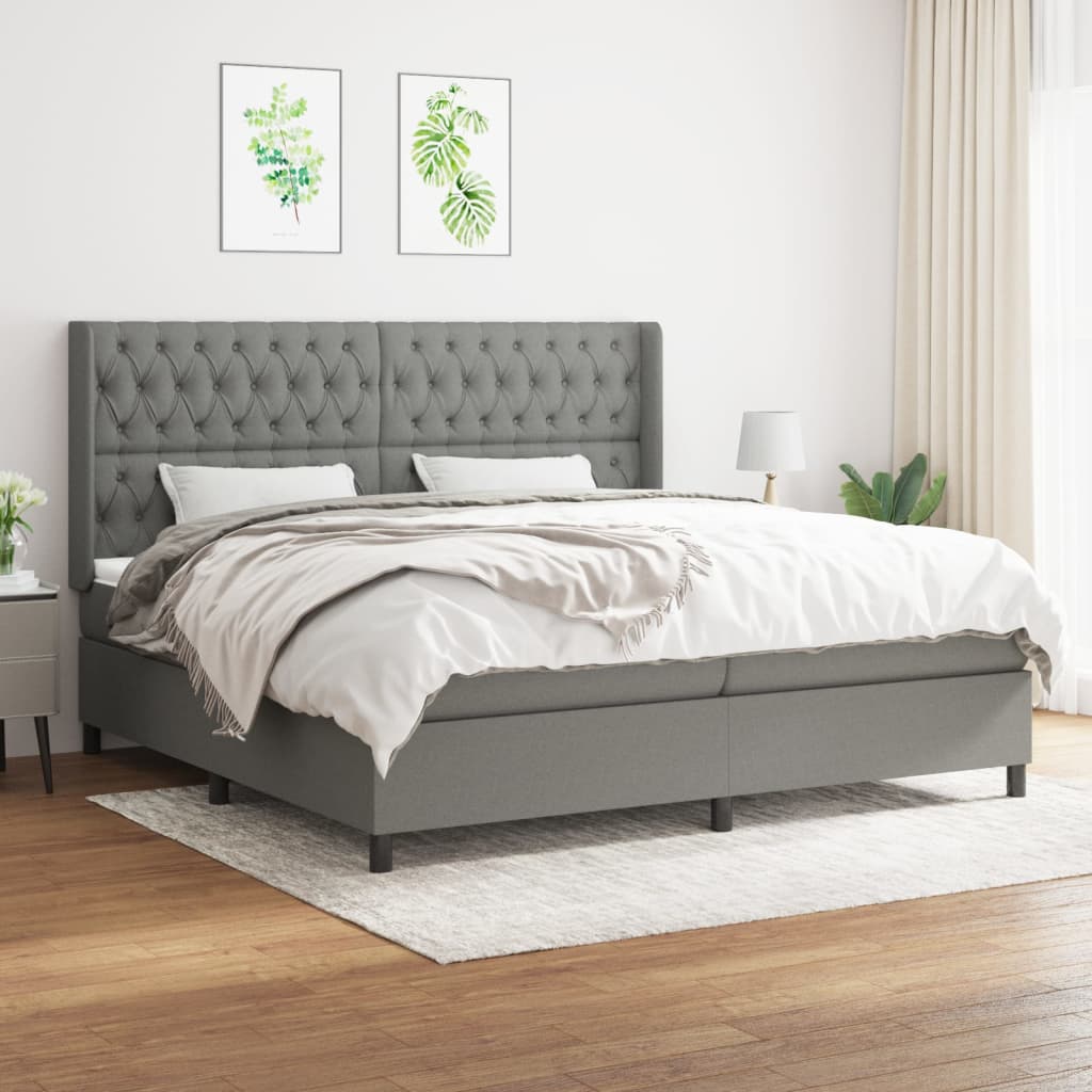 kontinentalseng med madras 200x200 cm stof mørkegrå