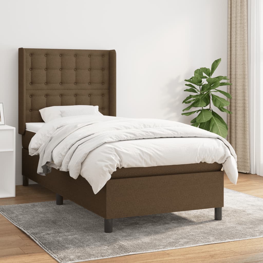 kontinentalseng med madras 90x190 cm stof mørkebrun