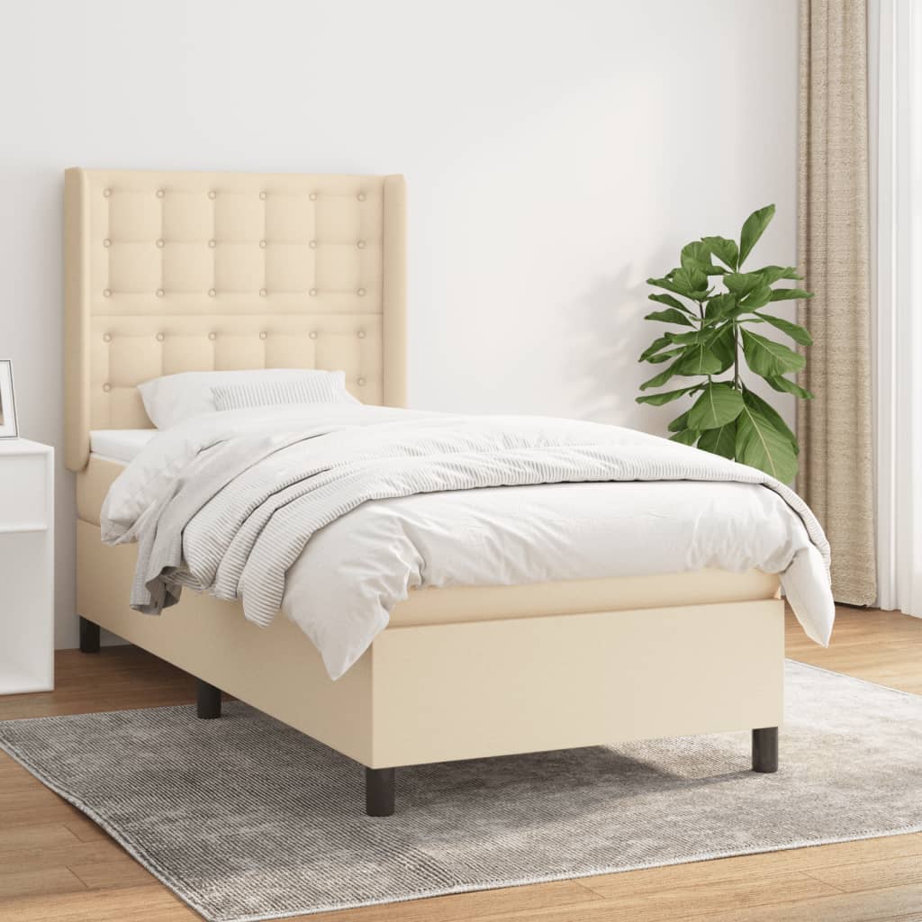 kontinentalseng med madras 90x200 cm stof cremefarvet
