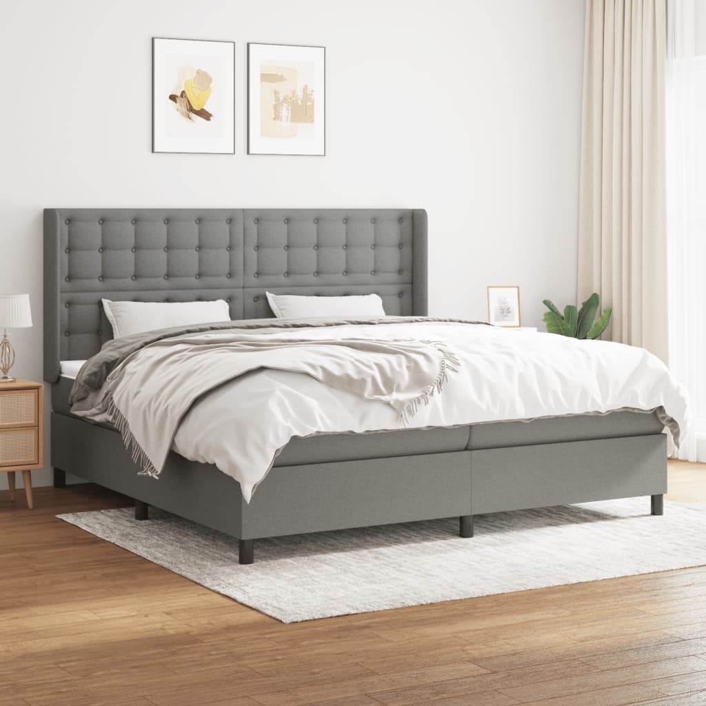 kontinentalseng med madras 200x200 cm stof mørkegrå