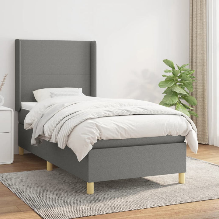 kontinentalseng med madras 90x190 cm stof mørkegrå
