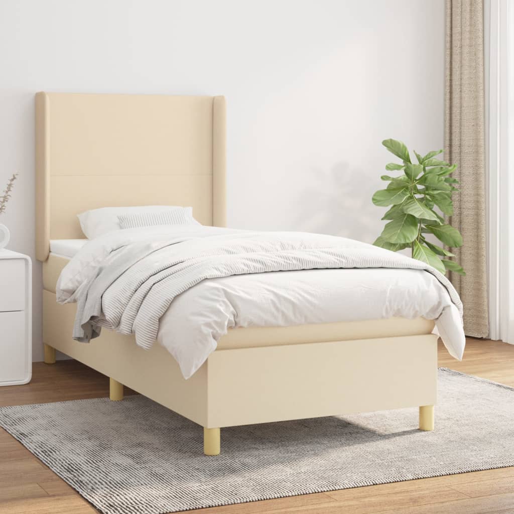 kontinentalseng med madras 90x190 cm stof cremefarvet