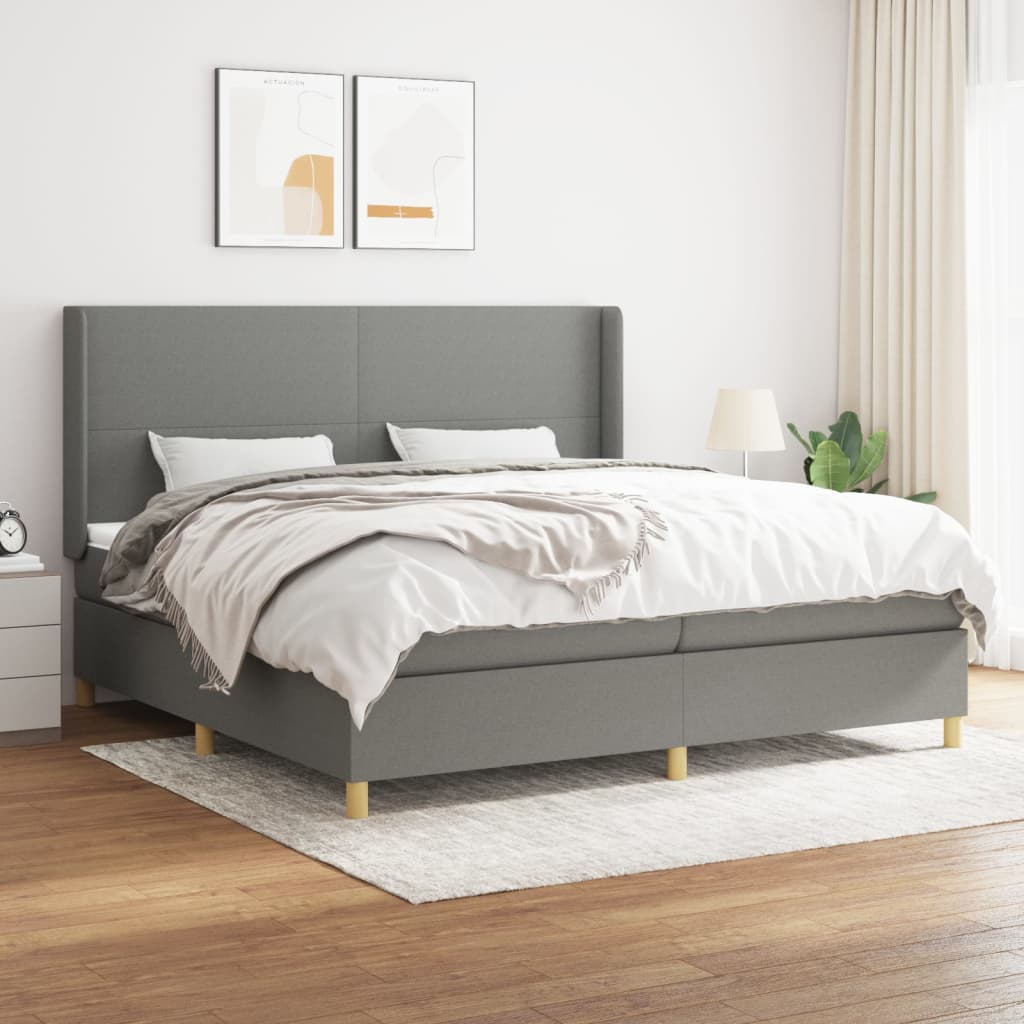 kontinentalseng med madras 200x200 cm stof mørkegrå