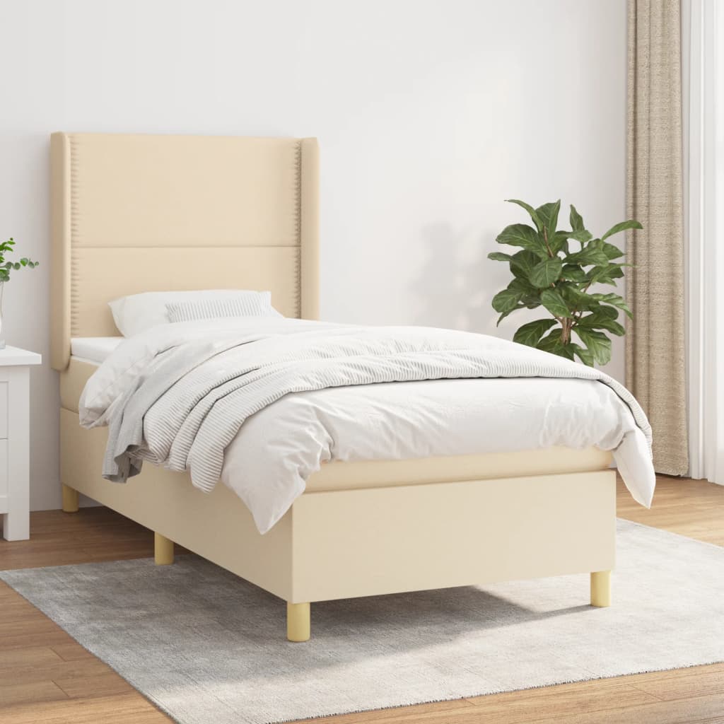 kontinentalseng med madras 90x190 cm stof cremefarvet