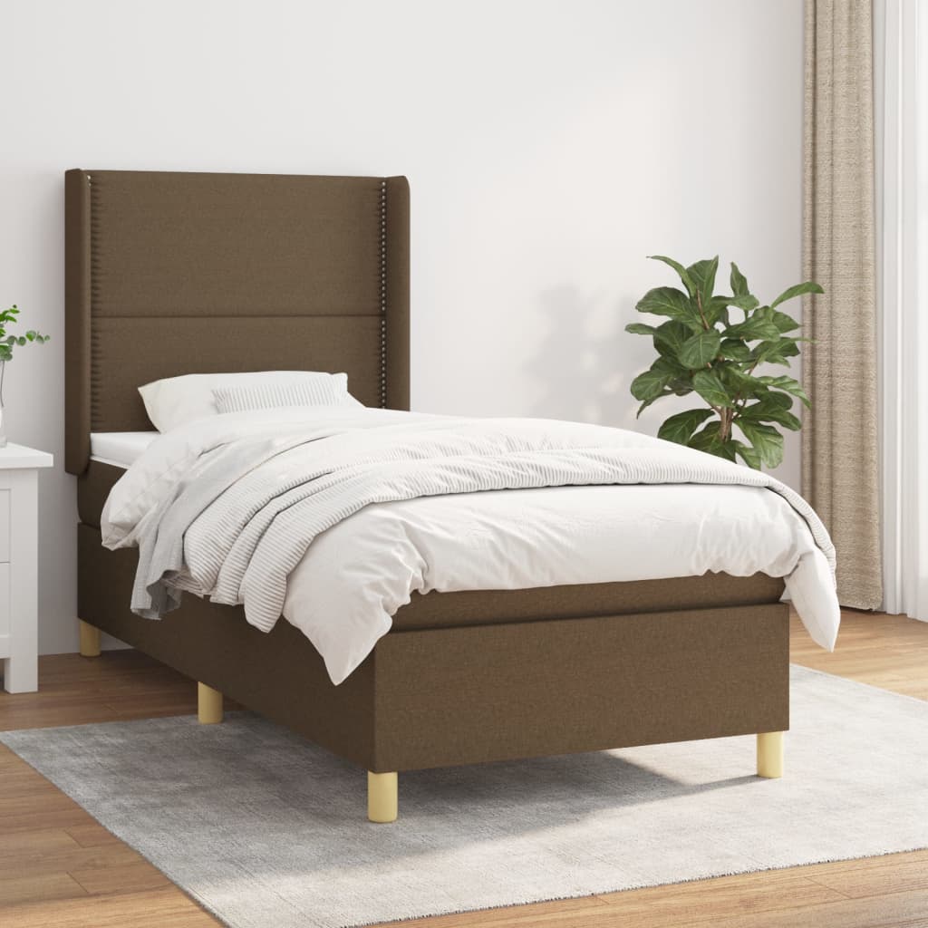 kontinentalseng med madras 90x200 cm stof mørkebrun