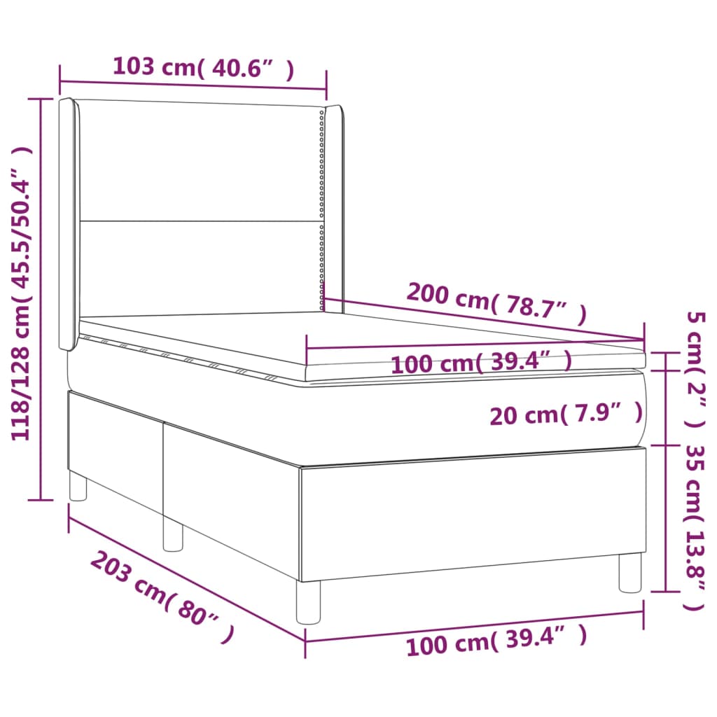 kontinentalseng med madras 100x200 cm stof cremefarvet