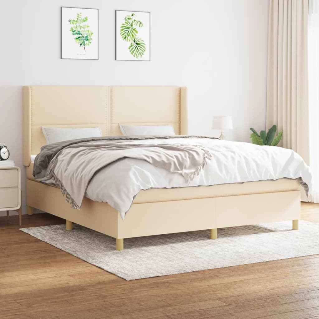 kontinentalseng med madras 180x200 cm stof cremefarvet