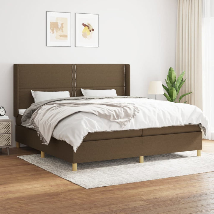 kontinentalseng med madras 200x200 cm stof mørkebrun