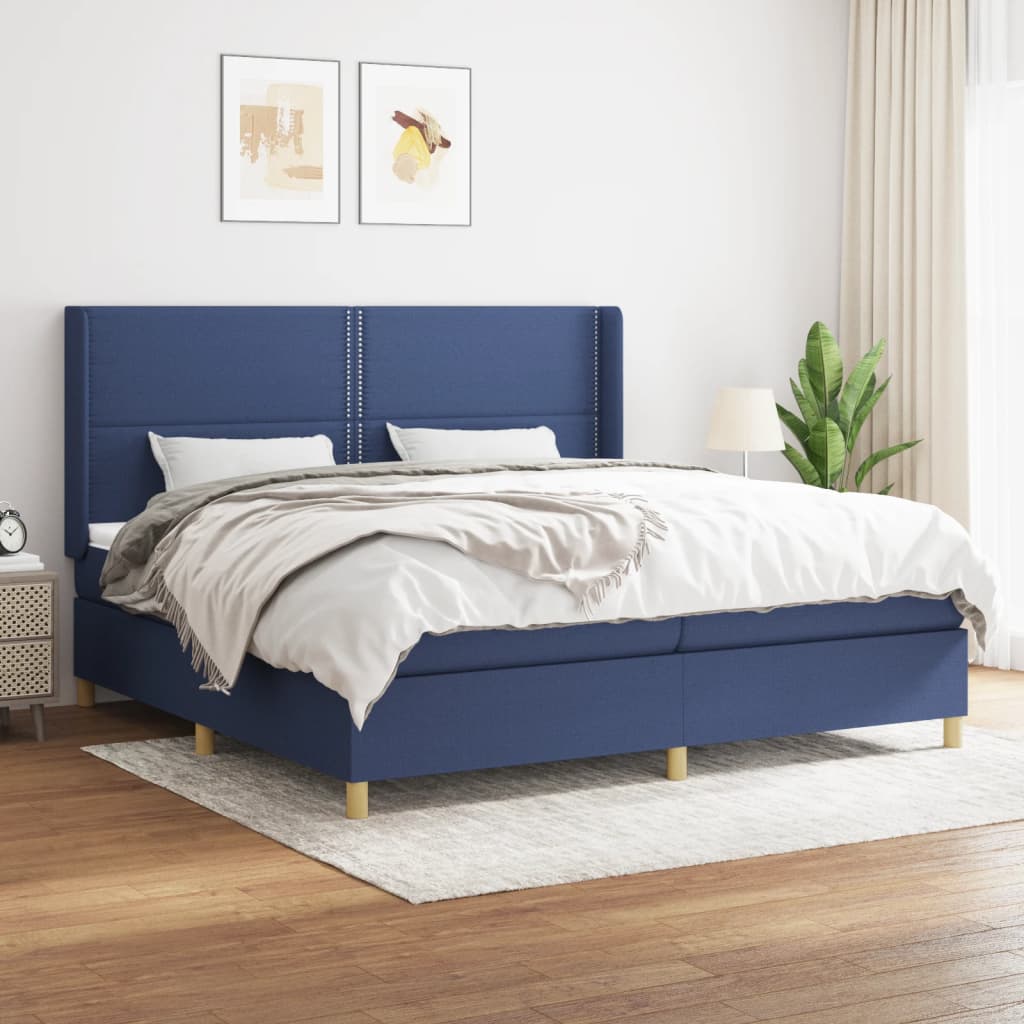 kontinentalseng med madras 200x200 cm stof blå