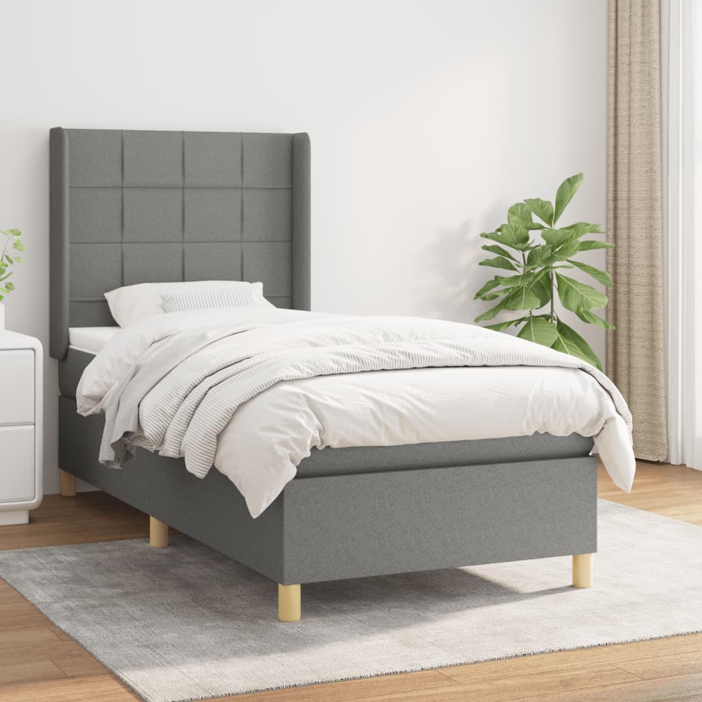 kontinentalseng med madras 90x190 cm stof mørkegrå