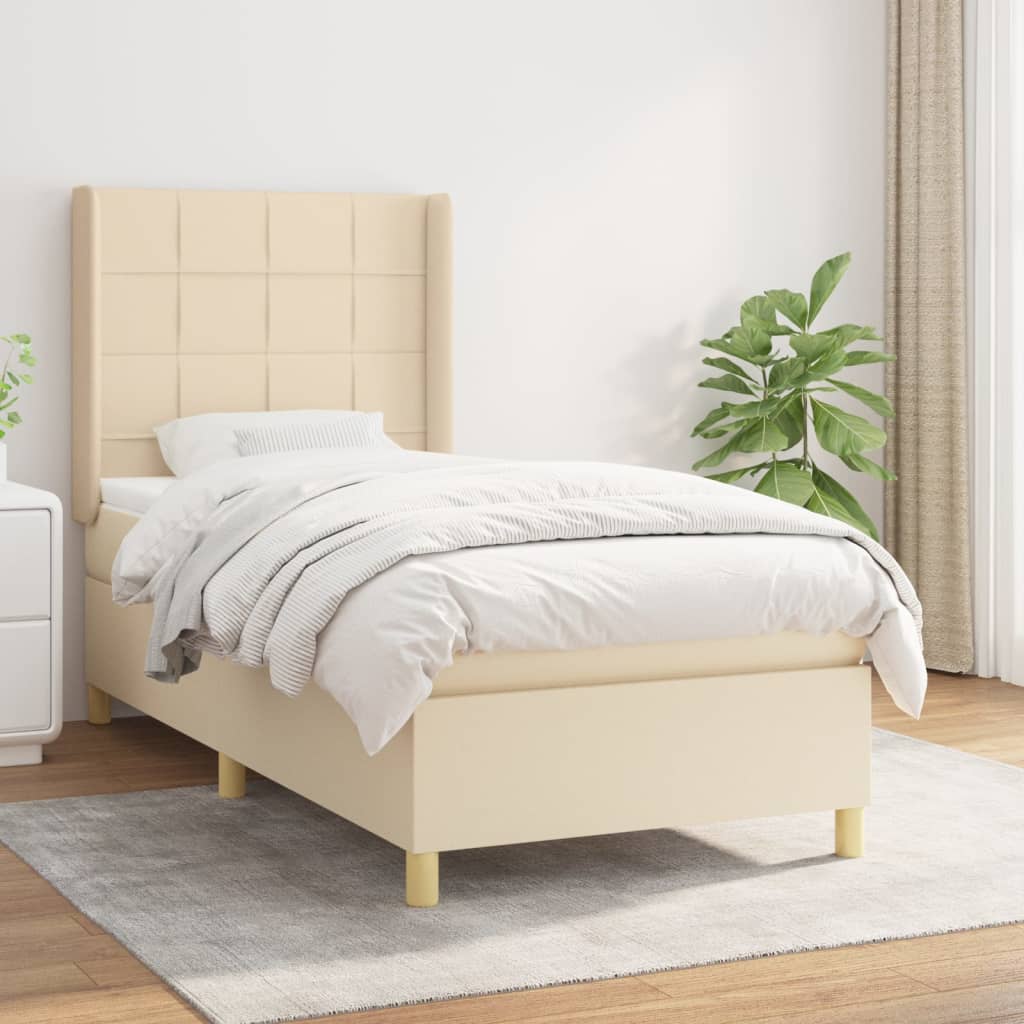 kontinentalseng med madras 90x190 cm stof cremefarvet