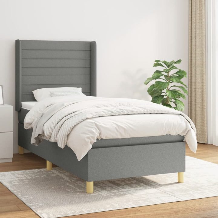kontinentalseng med madras 90x190 cm stof mørkegrå